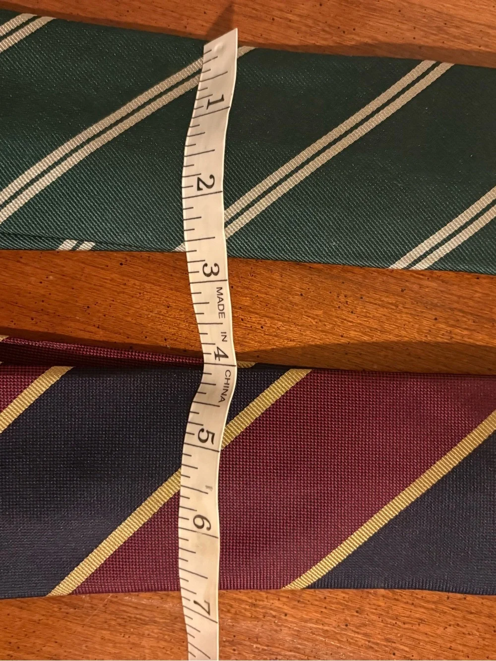 J. Crew Green and White Striped Tie, Burgundy/Navy/Hold Striped Tie, and socks